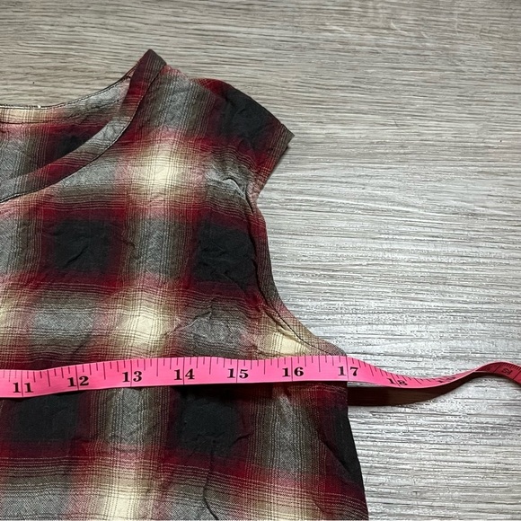All Saints Womens Red Black Checked Tank Top Knot Hem Size 0 - Picture 4 of 6
